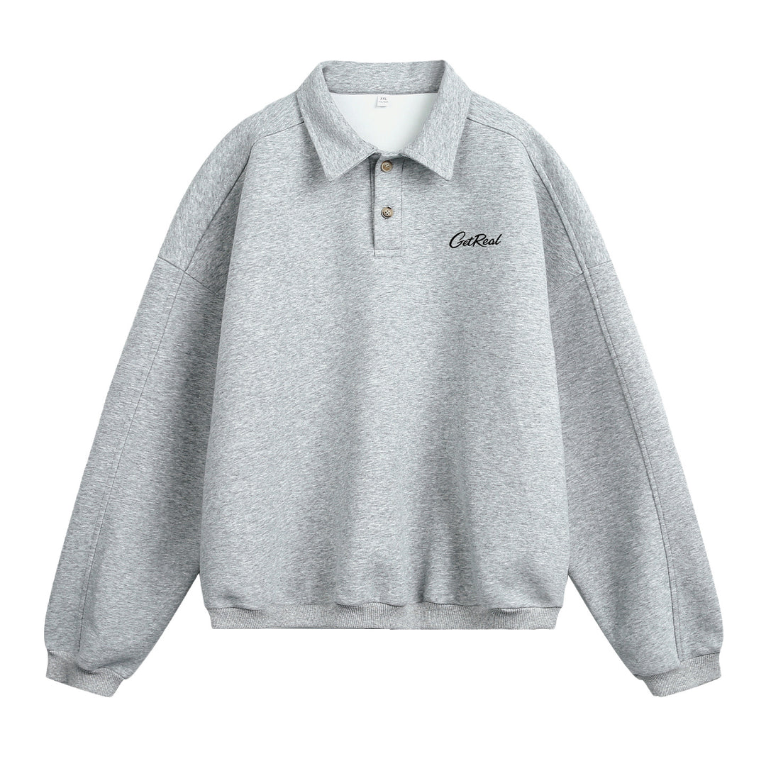Unisex Oversize Polokragen-Sweatpullover mit Halbknopfleiste und Raglanärmeln Echo Archiv