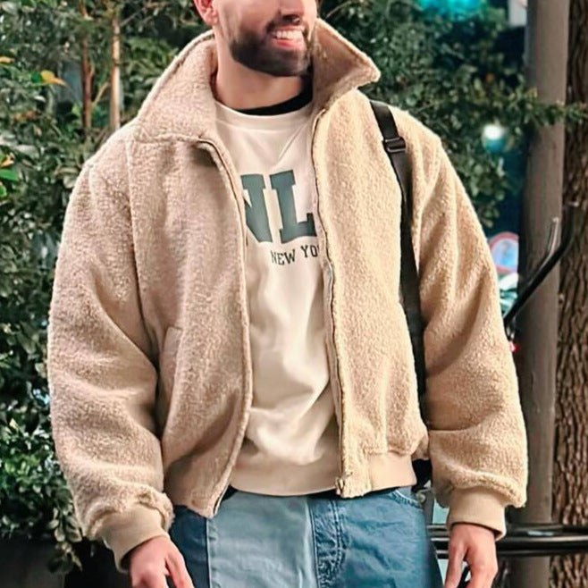 Herren kuschelige Fleecejacke mit hohem Kragen und seitlichen Taschen Echoarchiv