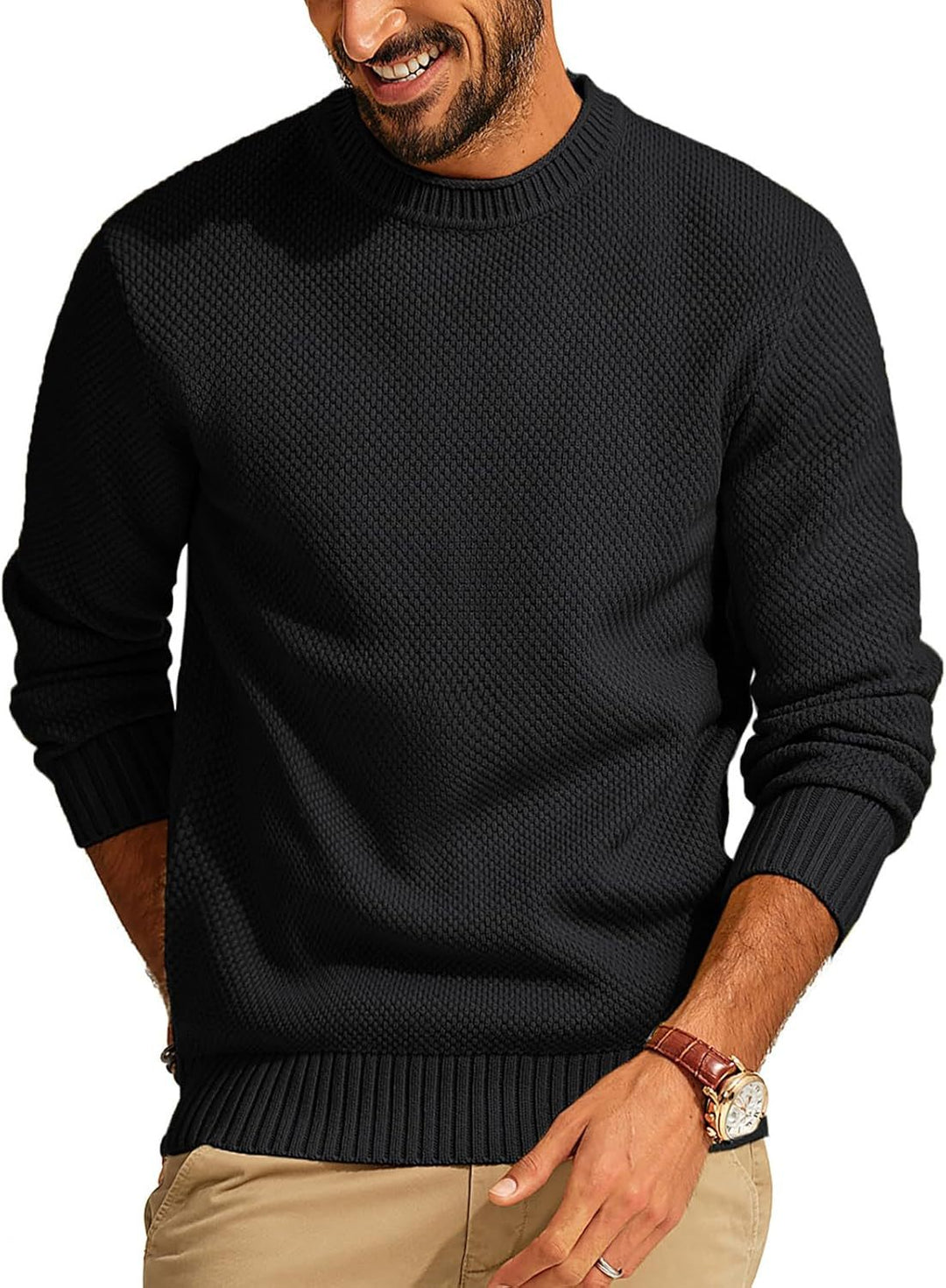Herren Waffelstrick-Pullover mit Rundhalsausschnitt Echo Archiv