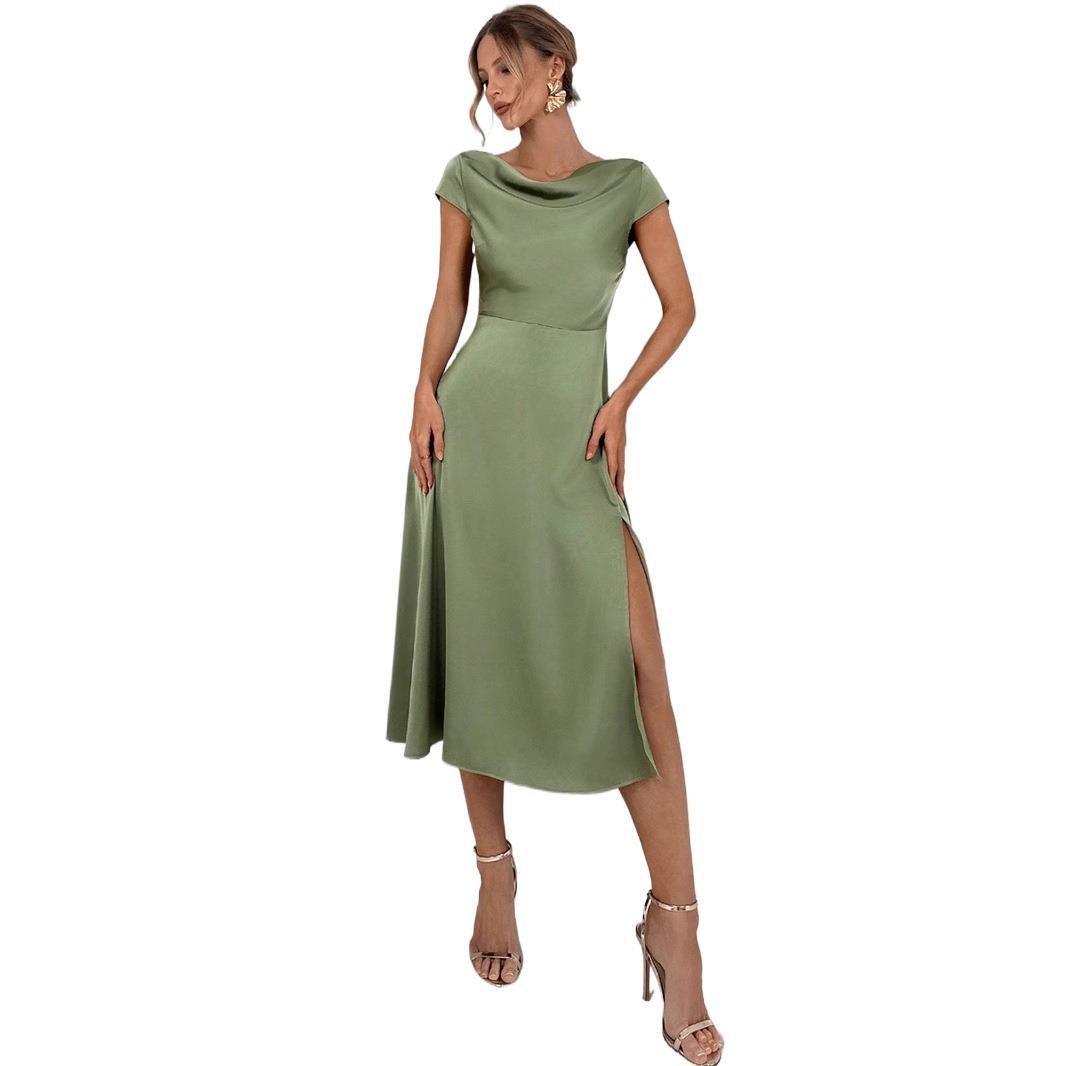Damen Midi-Kleid mit eleganten Seitenschlitzen und fließendem Satinfinish Echo Archiv