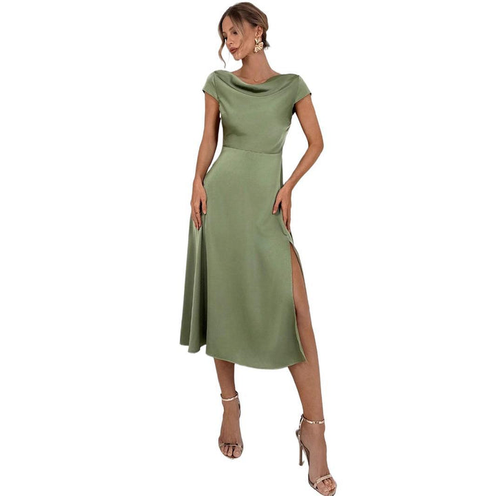 Damen Midi-Kleid mit eleganten Seitenschlitzen und fließendem Satinfinish Echo Archiv
