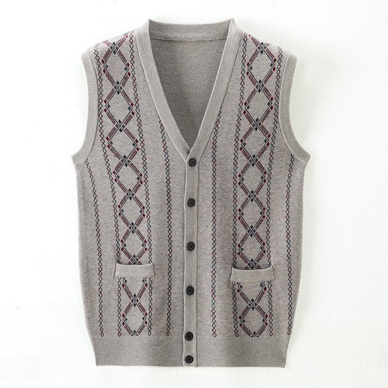 Herren elegante Strickweste mit Rautenmuster und Schalkragen Echoarchiv