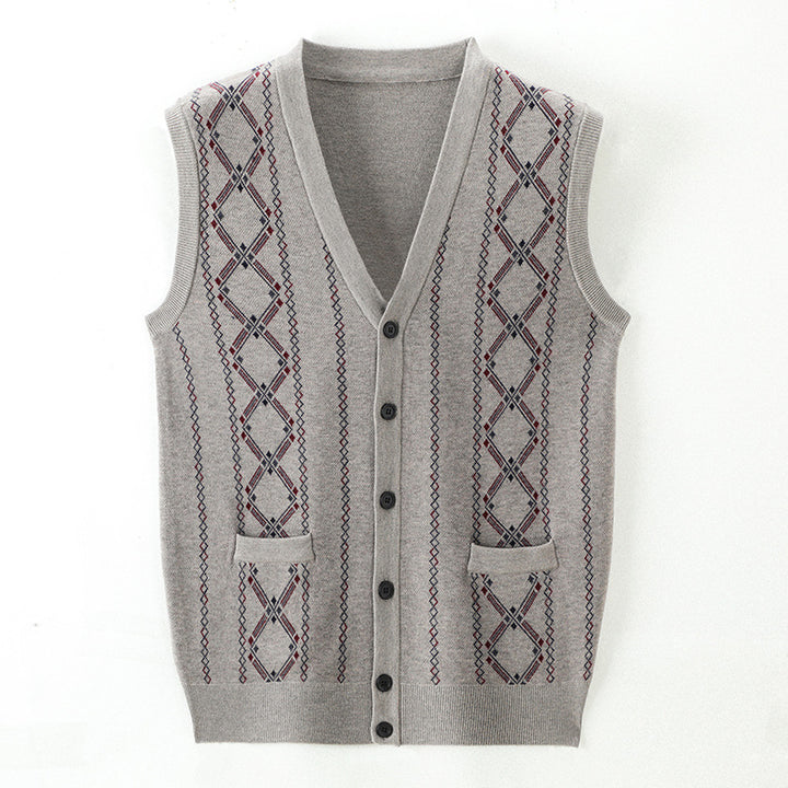 Herren elegante Strickweste mit Rautenmuster und Schalkragen Echoarchiv