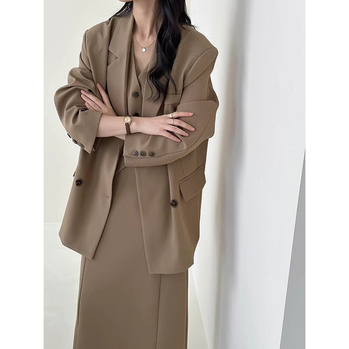 Damen Oversize-Sakko mit kastiger Weste und knöchellangem Midirock Echoarchiv
