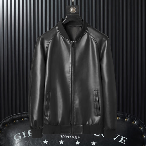 Herren schlanker Kunstleder-Bomber im minimalistischen Aviator‑Look mit geripptem Saum Echoarchiv