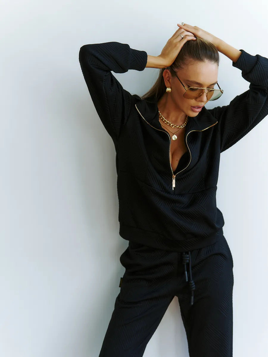 Damen nan gesteppter Loungeanzug mit halbem Reißverschluss und elastischer Komforthose Echo Archiv