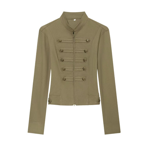Damen Militärinspirierte taillierte Feldjacke mit Stehkragen und Zierknopfleisten Echo Archiv