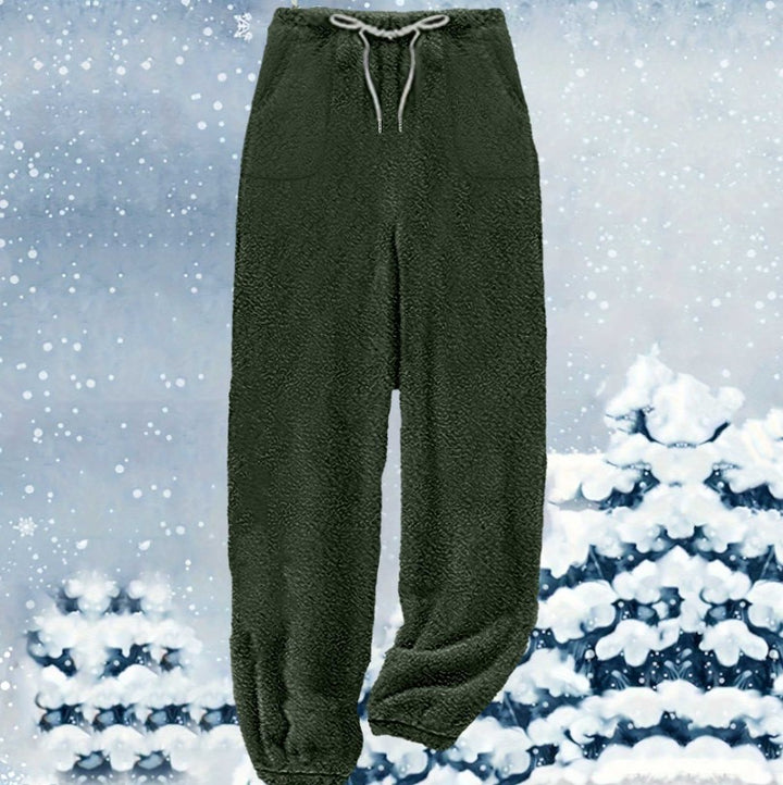Damen nan kuschelige Sherpa-Fleece Loungehose mit Kordelzug, hoher Taille und elastischen Bündchen Echo Archiv
