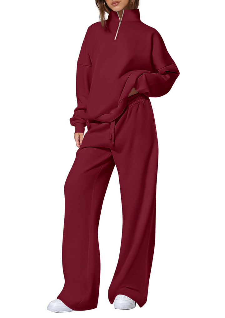 Damen nan oversized Jogginganzug mit Stehkragen halbem Reißverschluss und weitem Bein Echo Archiv