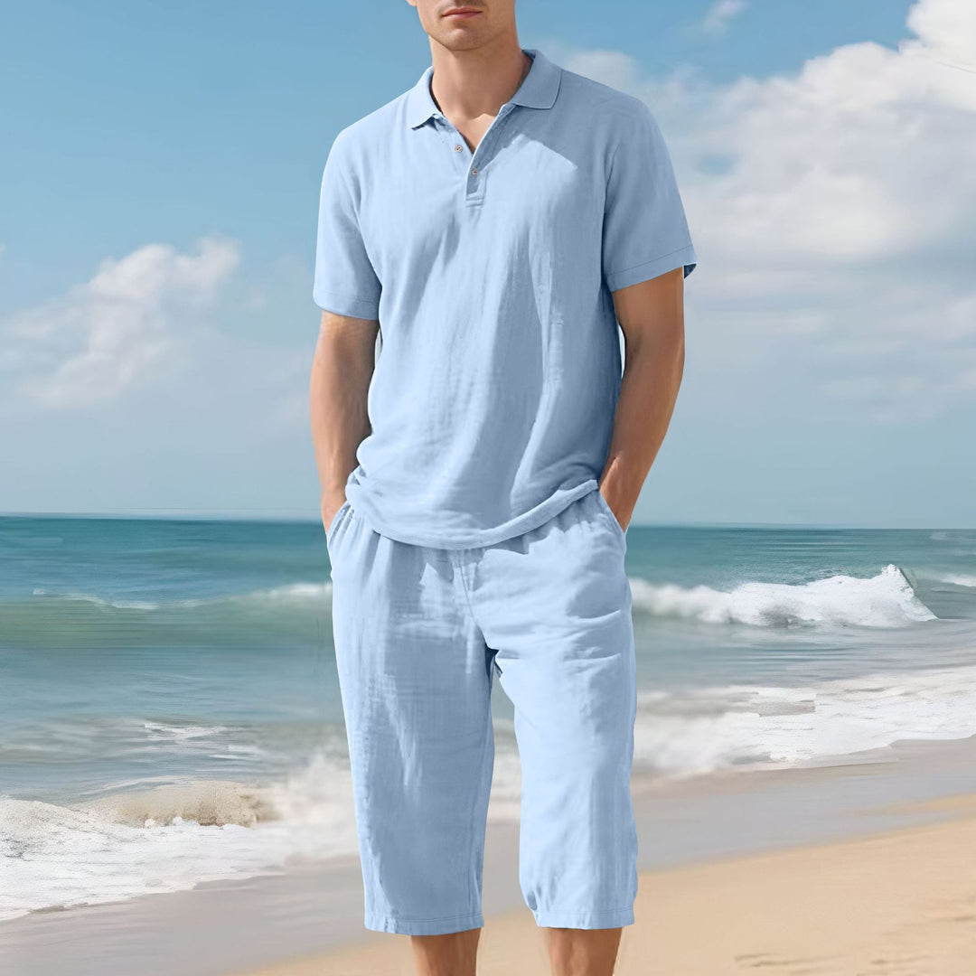 Herren nan leichtes Polo- und Bermuda-Set aus seidigem Baumwolljersey Echo Archiv