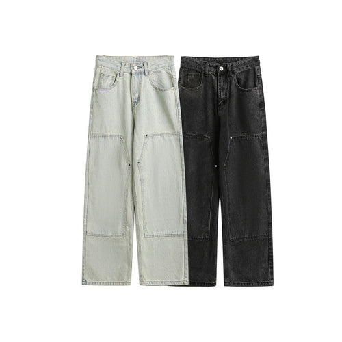 Damen Weite Utility-Denimhose mit Knie‑Patch, hohem Bund und geradem Bein Echo Archiv