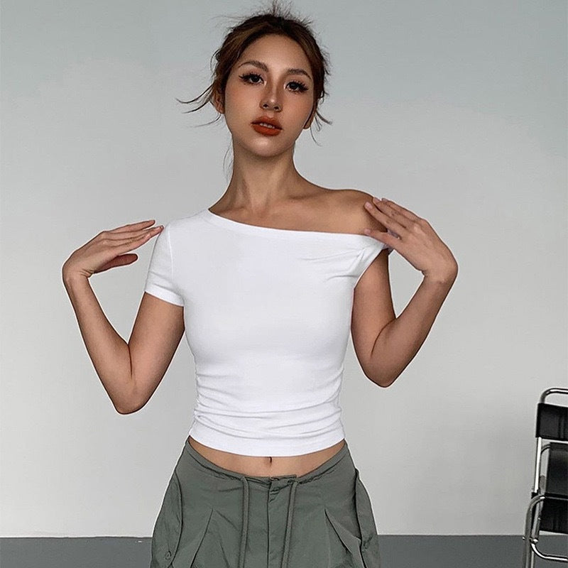 Damen Schulterfreies Crop-Top mit Raffung und modischen Knoten Echo Archiv