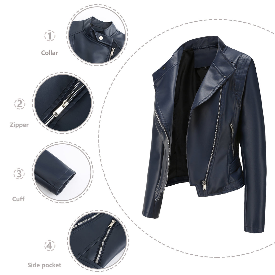 Damen nan kurze taillierte Bikerjacke aus Kunstleder mit asymmetrischem Reißverschluss Echo Archiv