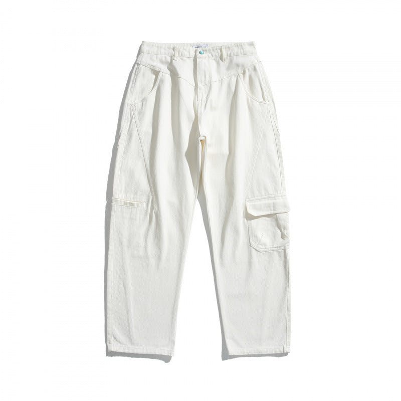 Unisex Weite Utility-Cargo-Hose aus robustem Baumwoll-Denim mit hoher Taille und Klappentaschen Echo Archiv