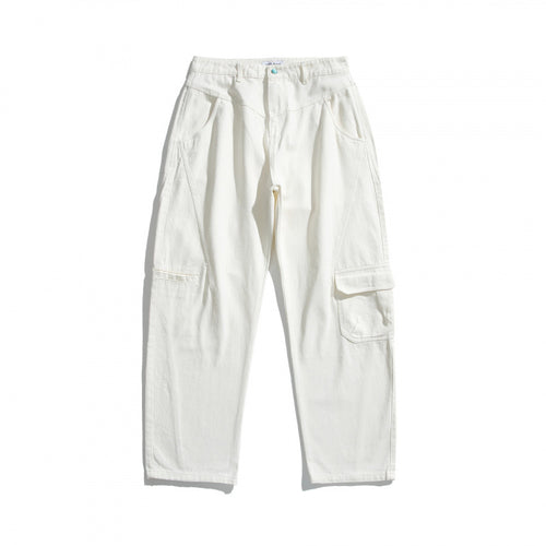Unisex Weite Utility-Cargo-Hose aus robustem Baumwoll-Denim mit hoher Taille und Klappentaschen Echo Archiv