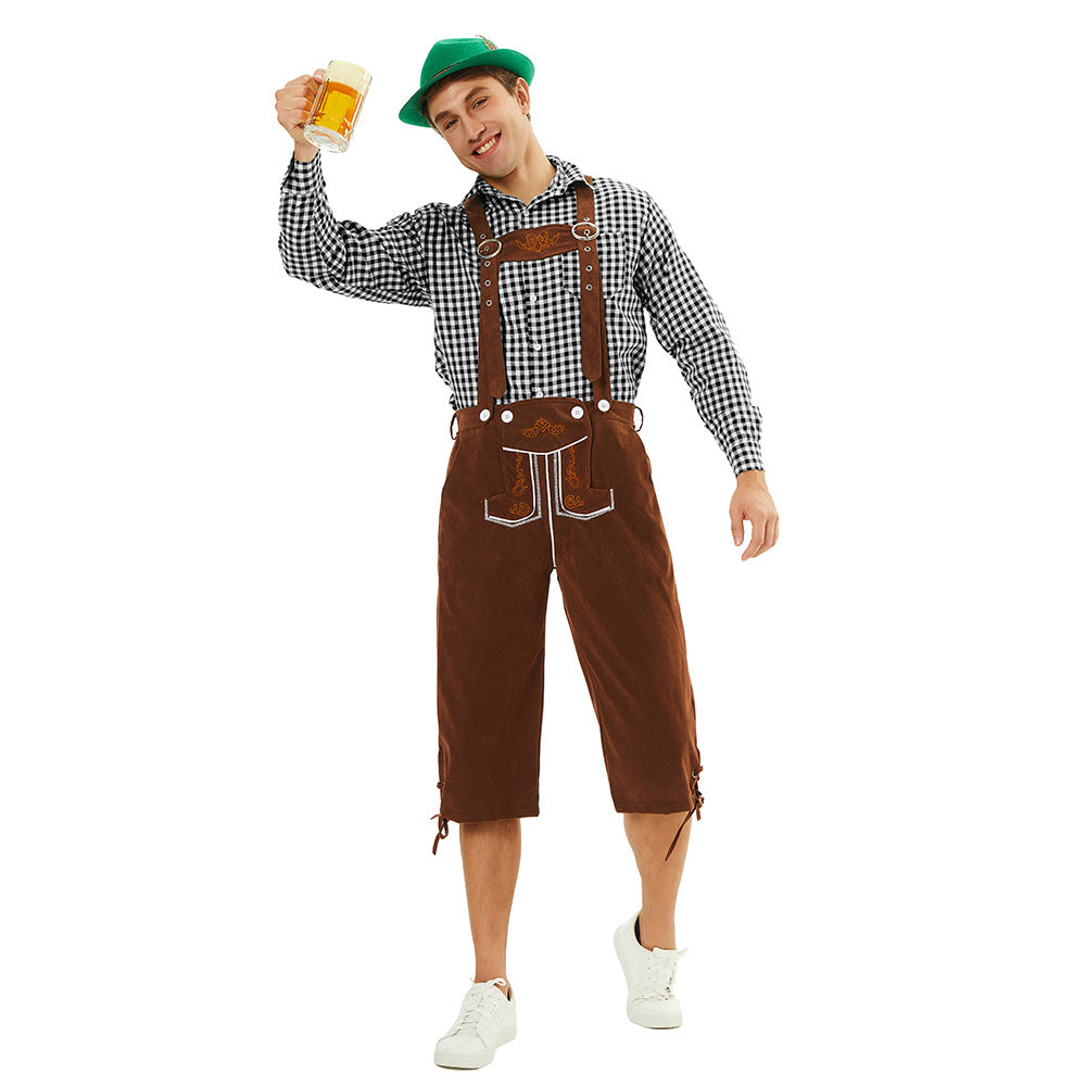 Herren nan traditionelle bayerische Trachtenlederhose knielang mit bestickten Hosenträgern Echo Archiv