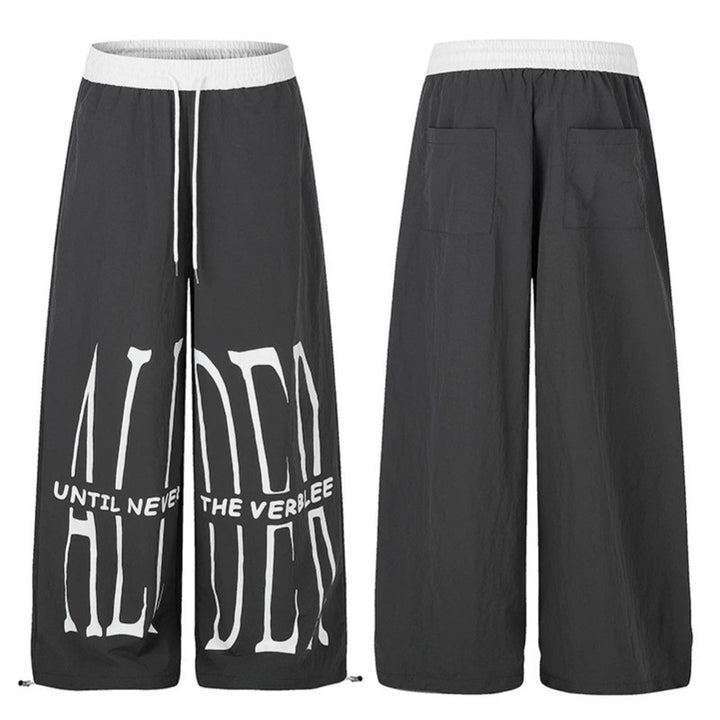 Damen Weite Loungewear-Hose mit hohem Komfortbund, Kordelzug, verstellbarem Saum und typografischem Print Echoarchiv