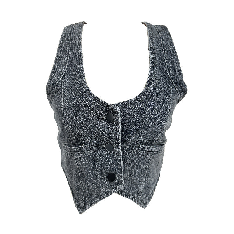 Damen Denim-Weste mit modernem V-Ausschnitt und praktischen Taschen Echo Archiv
