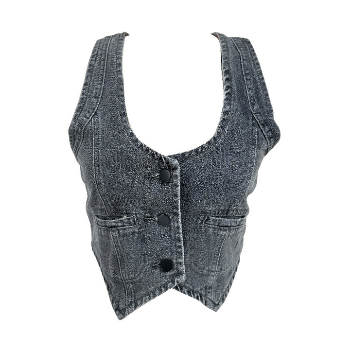 Damen Denim-Weste mit modernem V-Ausschnitt und praktischen Taschen Echo Archiv