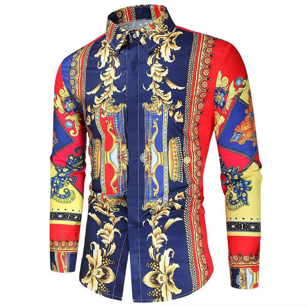 Herren Langarmhemd mit extravagantem Barockmuster und moderner Passform Echoarchiv