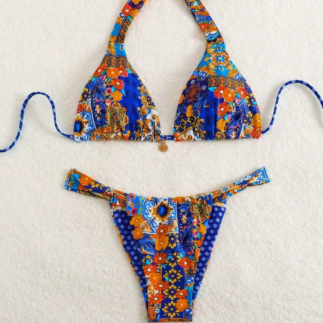 Damen Triangel-Bikini mit floralen Mustern und verspielten Bindebändern Echo Archiv
