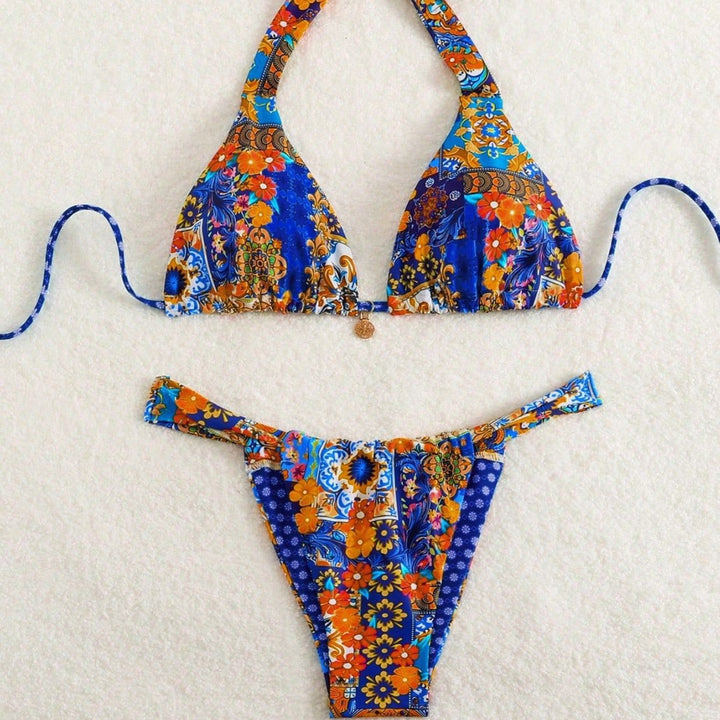 Damen Triangel-Bikini mit floralen Mustern und verspielten Bindebändern Echo Archiv
