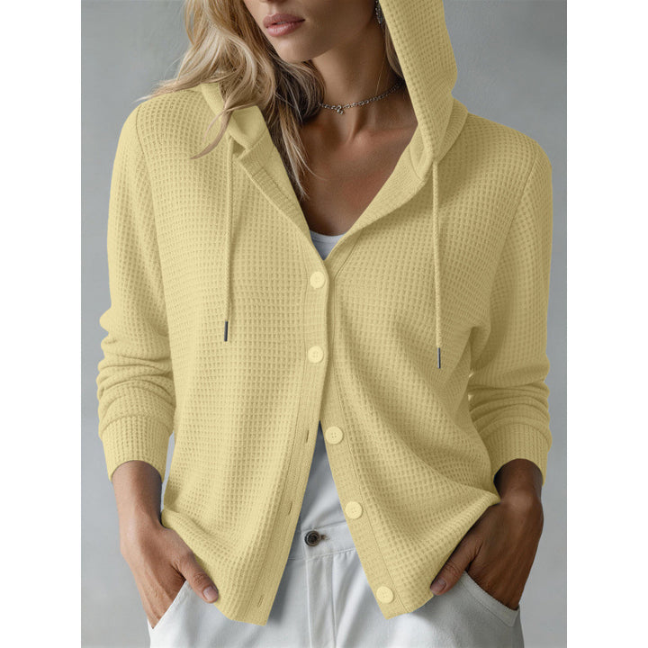 Damen Kapuzen-Strickjacke mit Waffelstruktur und Knopfleiste Echoarchiv