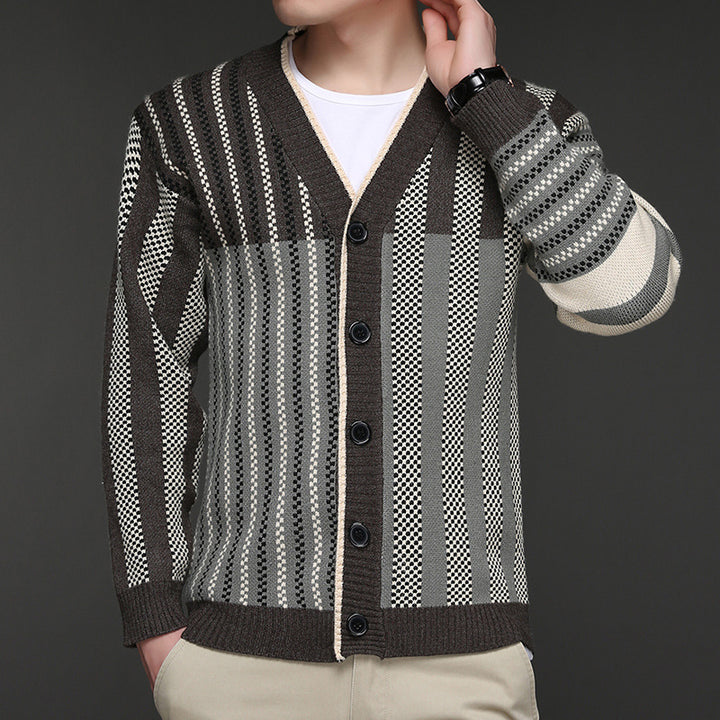 Herren modische Strickjacke mit V-Ausschnitt und elegantem Strukturdesign Echoarchiv