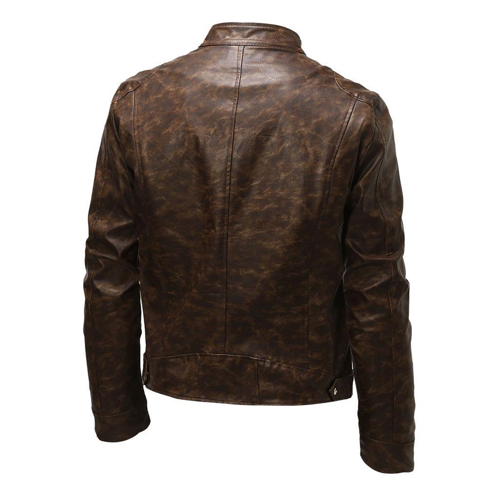 Herren Lederjacke im Vintage‑Look mit Stehkragen und Reißverschluss-Details Echo Archiv