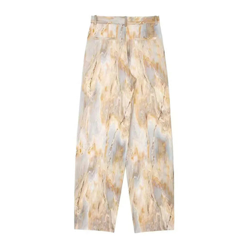 Damen weite Palazzo-Hose mit hohem Bund und marmoriertem Druck – Avélisse