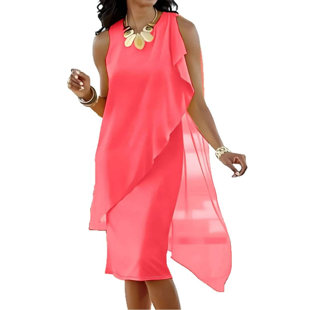 Damen asymmetrisches Chiffonkleid mit fließendem Schnitt Echoarchiv