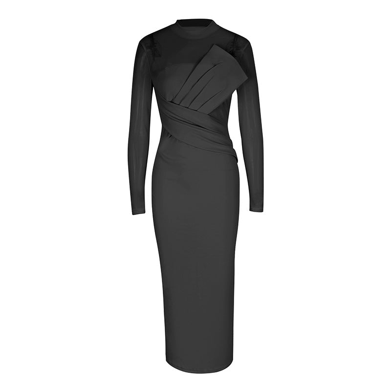 Damen Elegantes Langarm-Midi-Kleid mit raffinierter Drapierung und figurbetonter Silhouette Echo Archiv