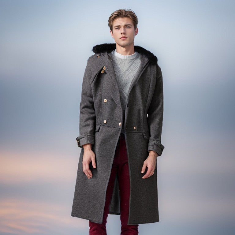 Herren eleganter Langmantel mit luxuriösem Fellkragen Echoarchiv