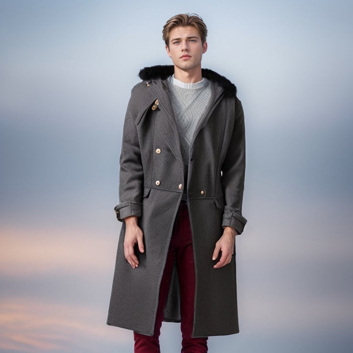 Herren eleganter Langmantel mit luxuriösem Fellkragen Echoarchiv