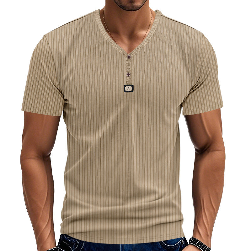 Herren Kurzarm-Henley-T-Shirt mit eleganter Struktur und modischen Knöpfen Echoarchiv