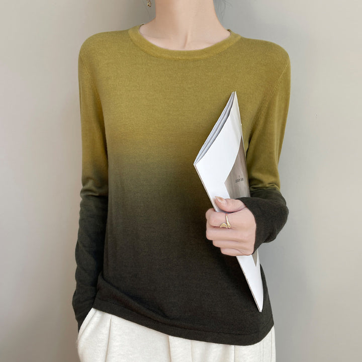 Damen Leichter Verlauf-Feinstrickpullover mit Rundhalsausschnitt und lockerer Passform Echoarchiv
