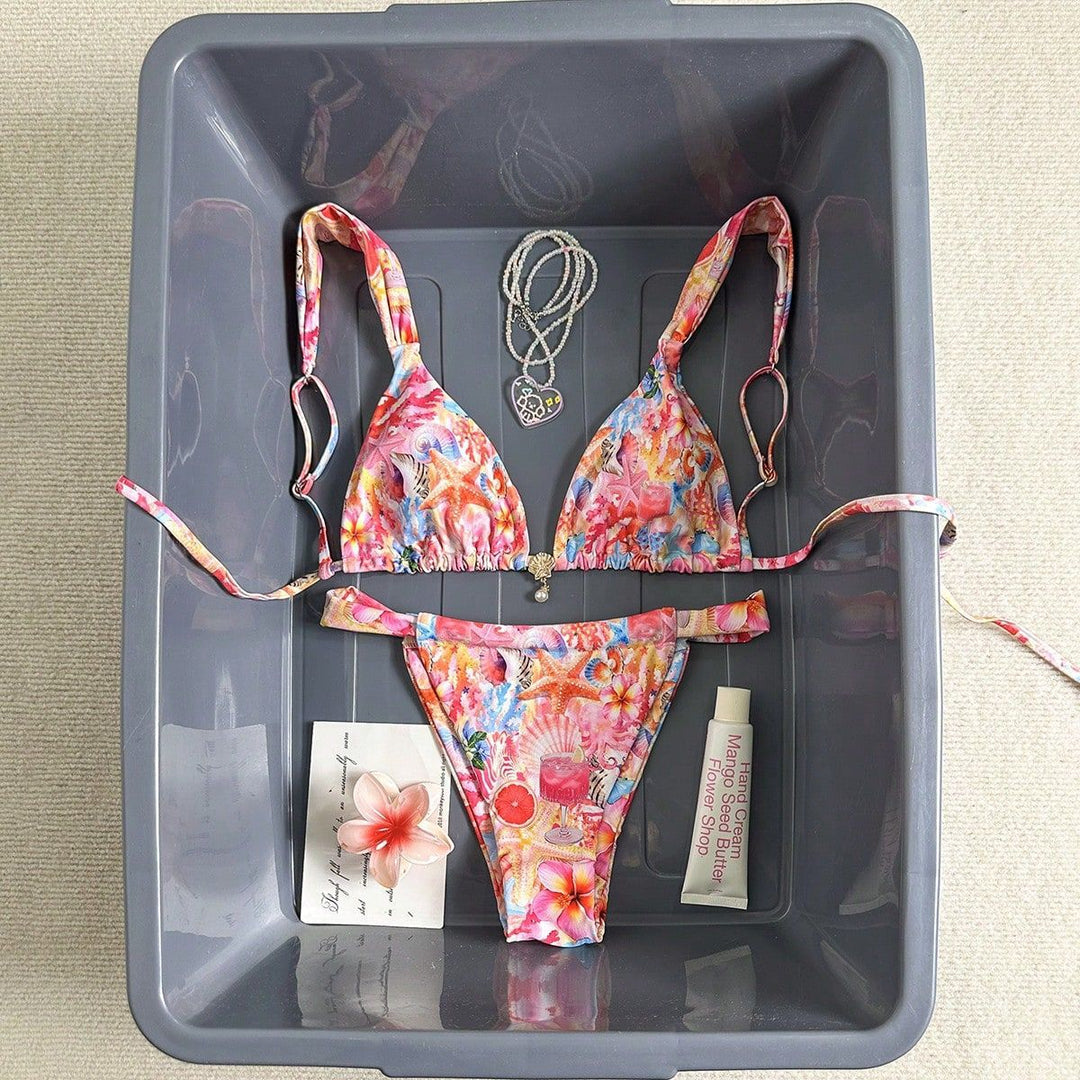 Damen Floral-Design Triangel-Bikini mit verstellbaren Trägern Echo Archiv