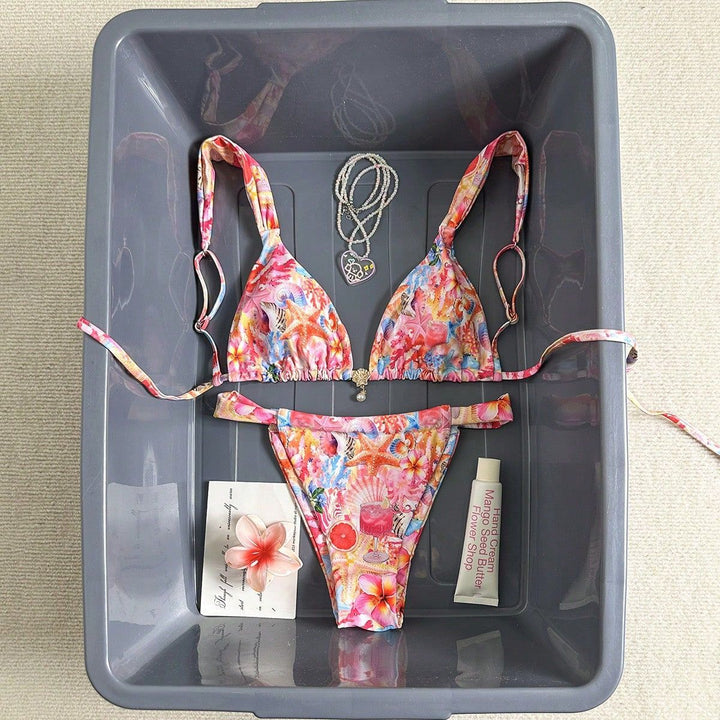 Damen Floral-Design Triangel-Bikini mit verstellbaren Trägern Echo Archiv