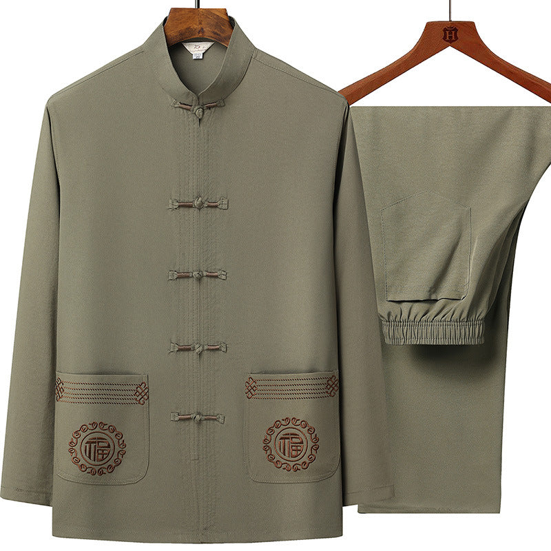 Herren traditionelles Tang-Anzug Set mit Stehkragen, Knotenverschlüssen und dezenten Stickdetails – Averon