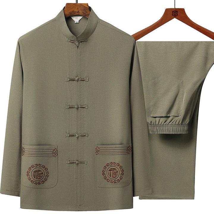 Herren traditionelles Tang-Anzug Set mit Stehkragen, Knotenverschlüssen und dezenten Stickdetails – Averon