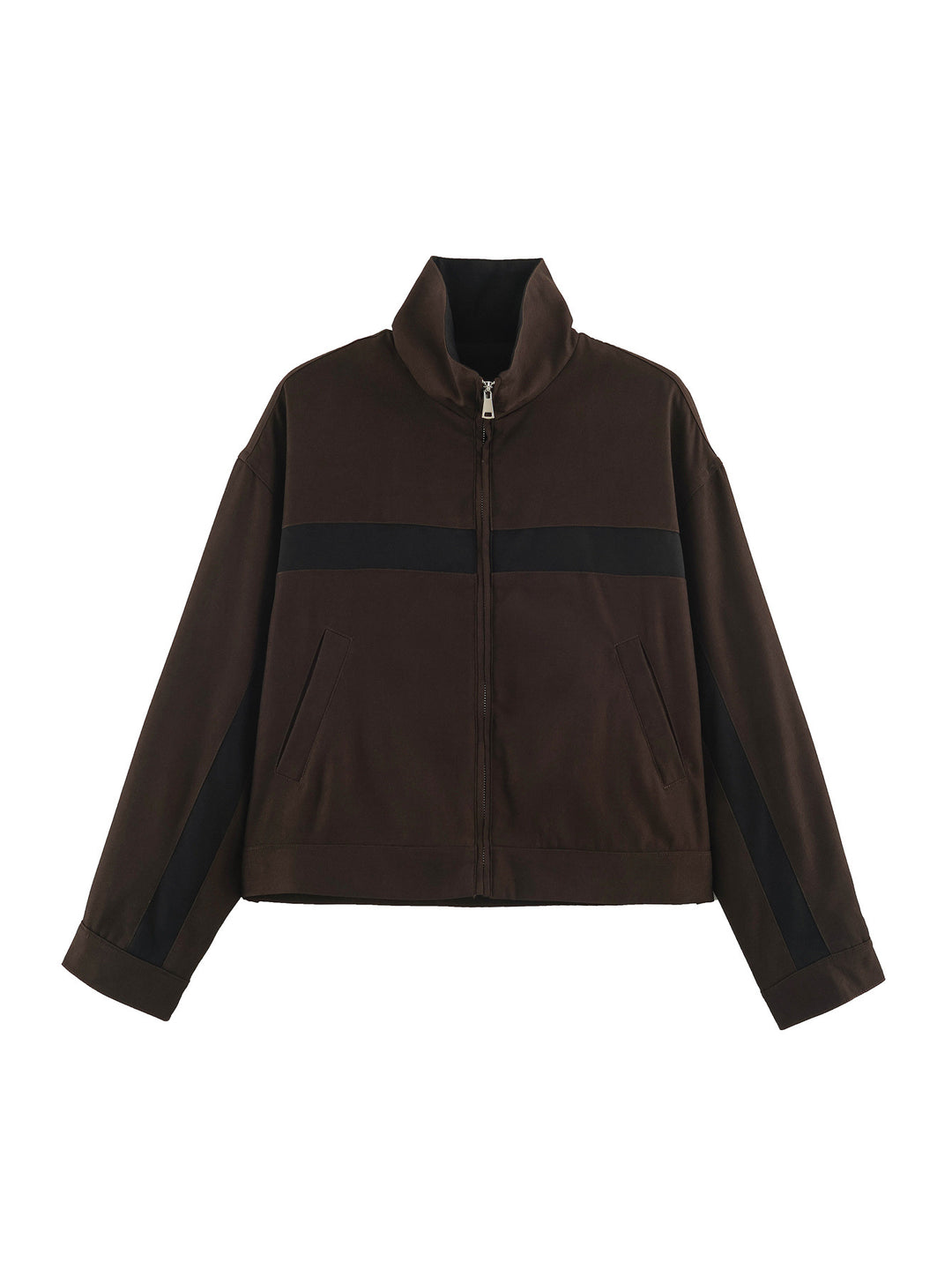 Damen Boxy-Cropped-Übergangsjacke mit Stehkragen, kontraststreifen und Eingrifftaschen Echoarchiv