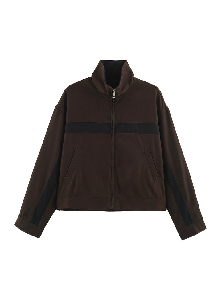 Damen Boxy-Cropped-Übergangsjacke mit Stehkragen, kontraststreifen und Eingrifftaschen Echoarchiv