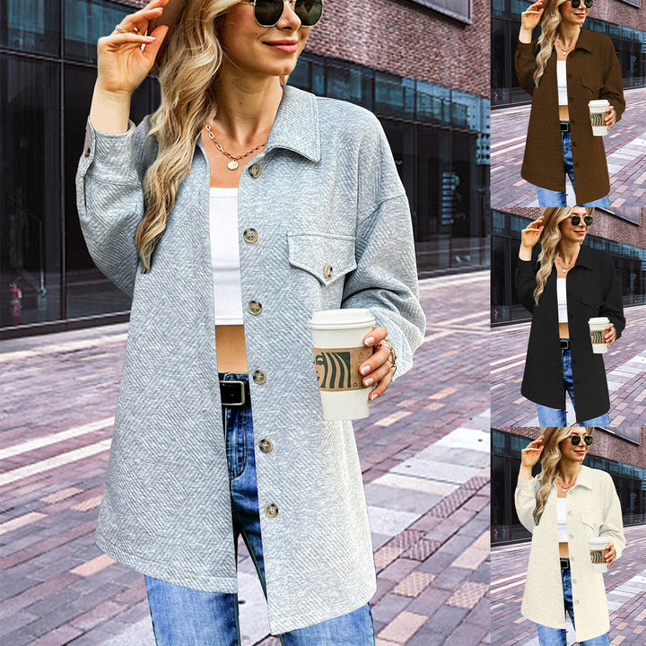 Damen Longline Oversize Hemdjacke mit aufgesetzten Pattentaschen und Strukturstoff – Célinea