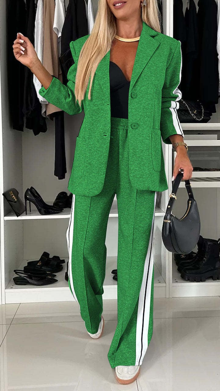 Damen Sportlich-elegantes Jersey-Tailoring-Set mit Longblazer und weitem Trackpant – Valéne