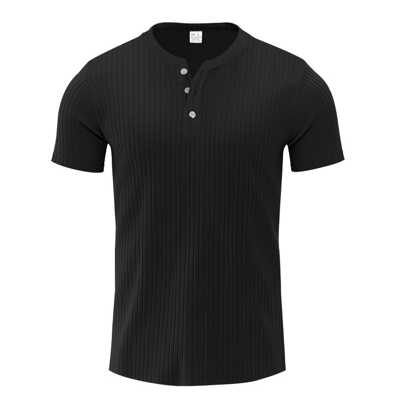Herren Kurzarm-Henley-T-Shirt mit strukturiertem Design Echoarchiv