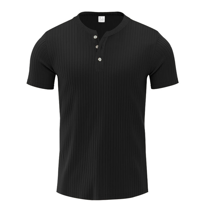 Herren Kurzarm-Henley-T-Shirt mit strukturiertem Design Echoarchiv