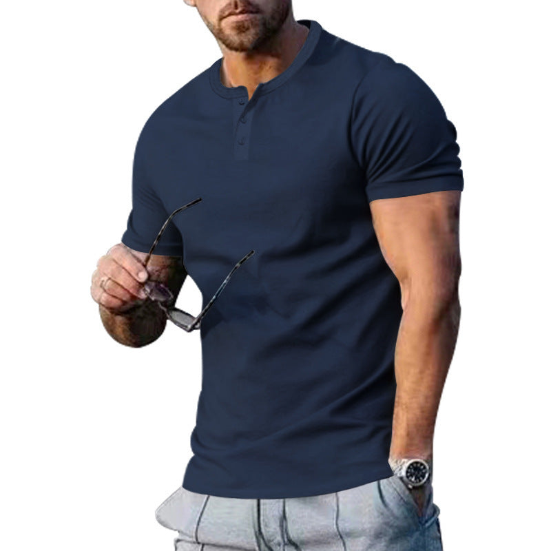 Herren lässiges T-Shirt mit modischem Kragen und Druckknopfdetail Echoarchiv