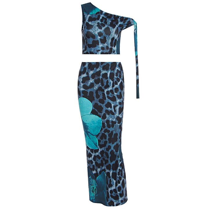 Damen Figurumspielendes Maxikleid mit asymmetrischem Schulterdesign und floralem Muster Echo Archiv