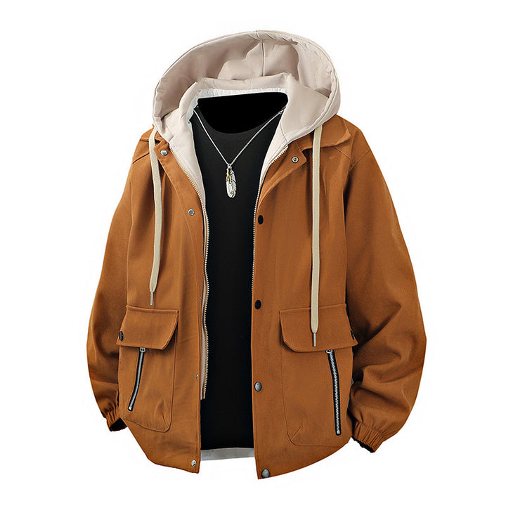 Herren  geschichtete Kapuzen Utility Parka Jacke mit kontrastierender Kapuze Innenfutter Klappe und Reißverschlusstaschen Echo Archiv