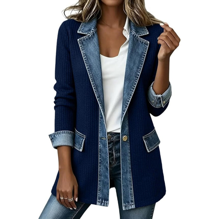 Damen Strickblazer mit Jeansbesatz und tailliertem Schnitt Echo Archiv